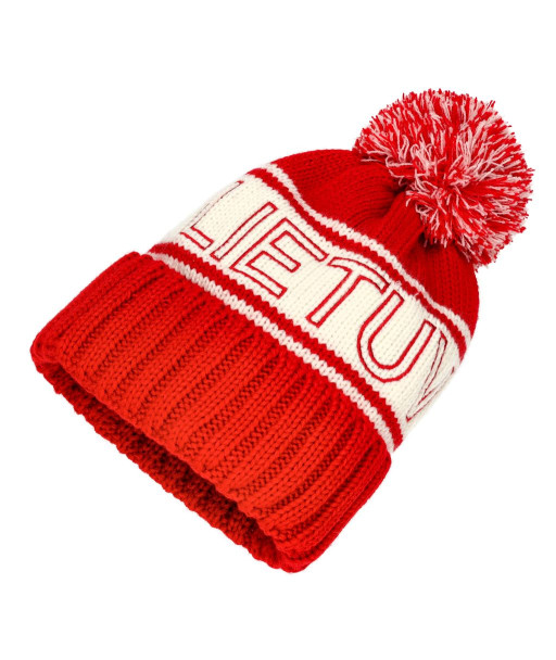 Raudona žieminė kepurė su užrašu LIETUVA